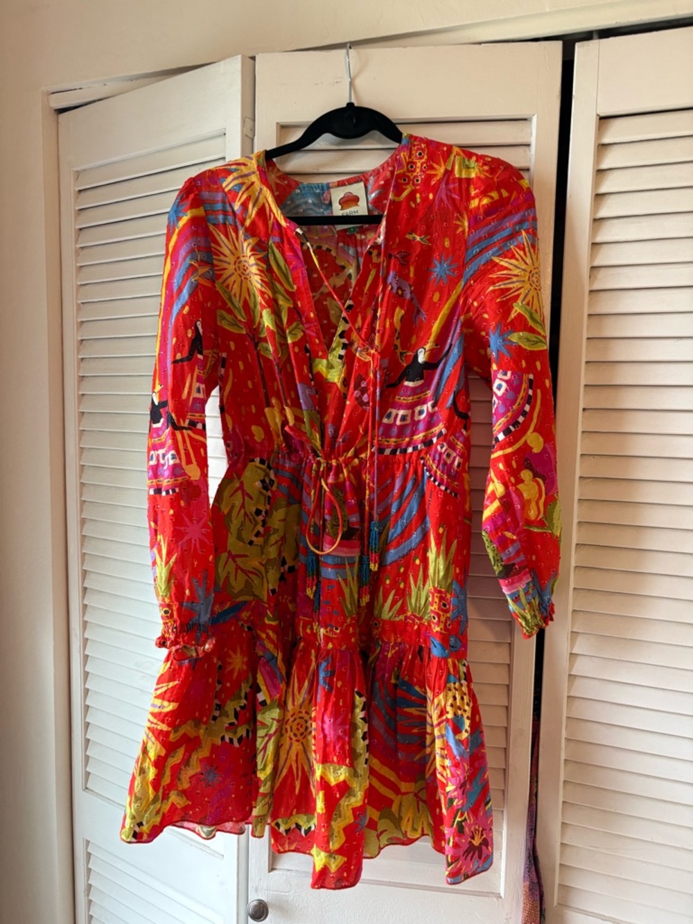 FARM Rio Red Multi-Color Tropical Print Dress